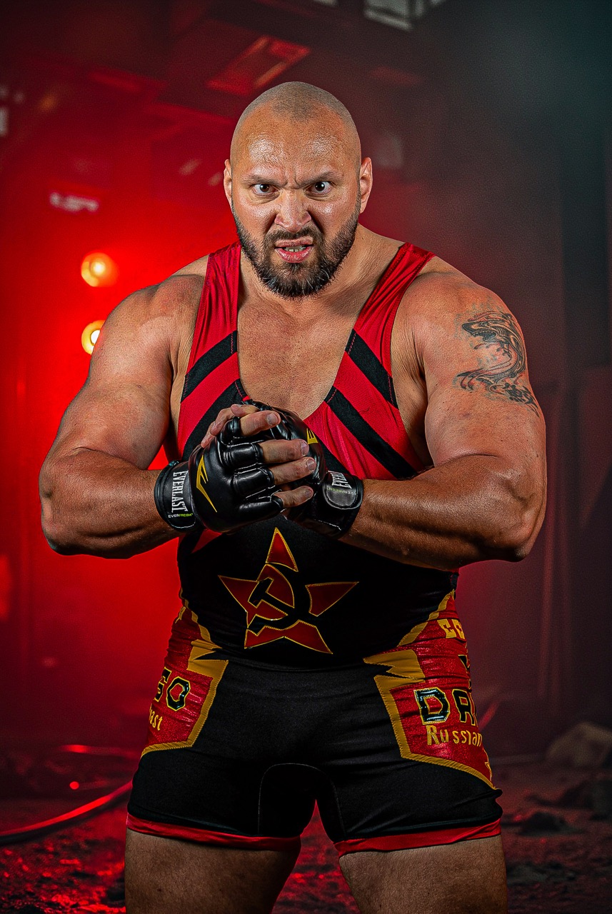 Studio character portrait of the wrestler Drago in dramatic lighting