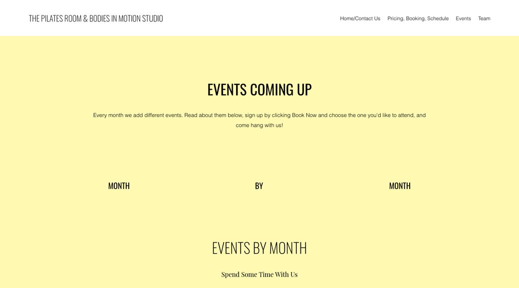 A leftover page on the old site with headings and no events listed