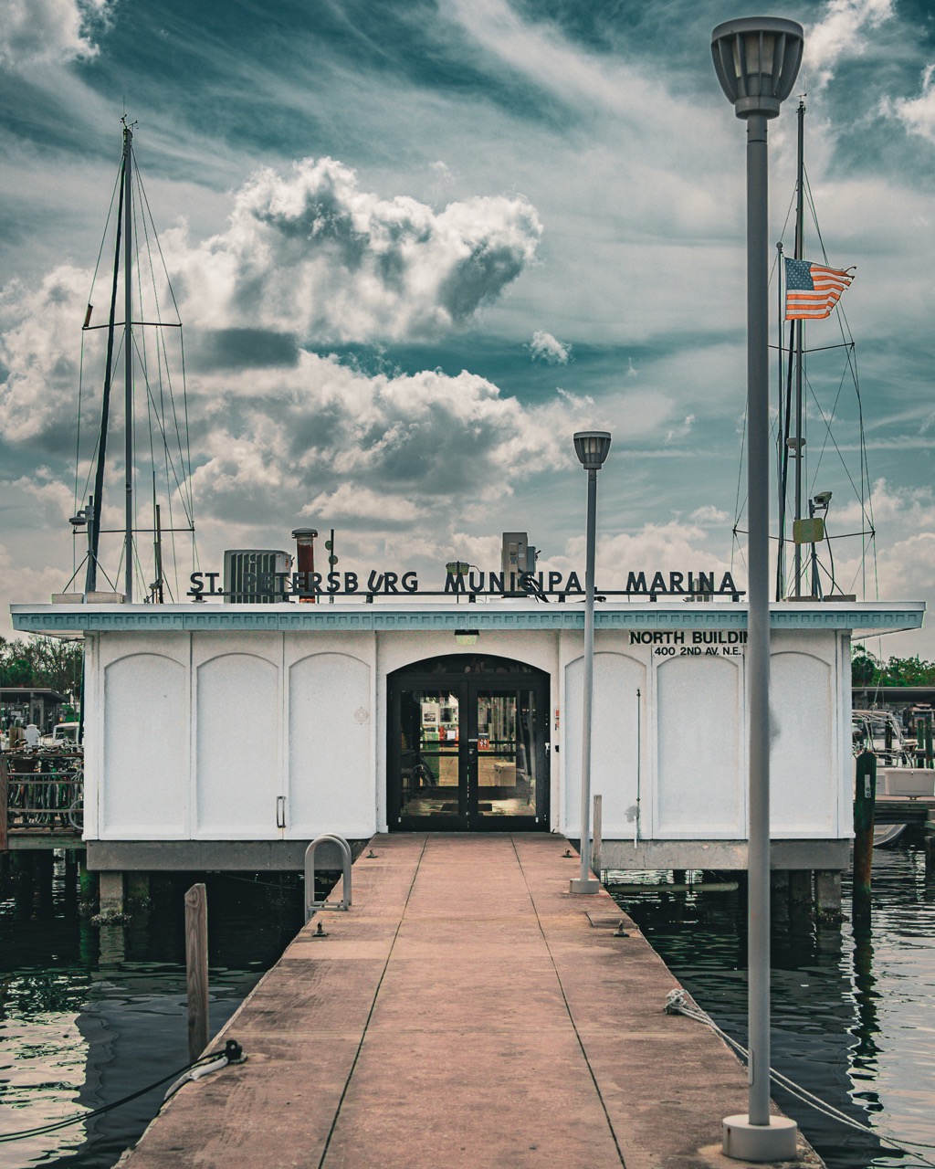 St. Petersburg Municipal Marina under a dramatic sky
