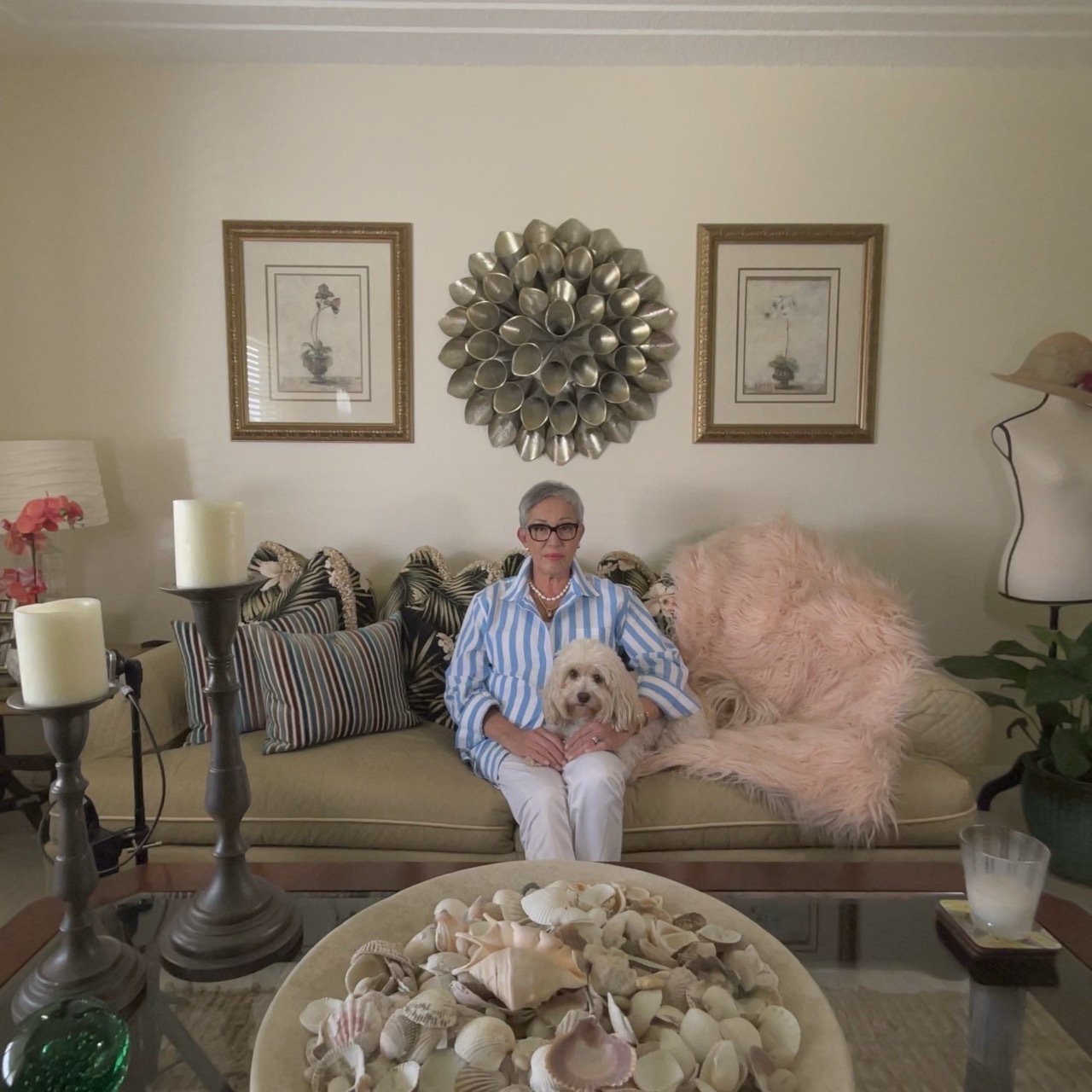 Beth in her living room, surrounded by the life she built